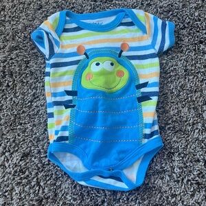 Kidgets Blue Striped Bodysuit with Green Bug